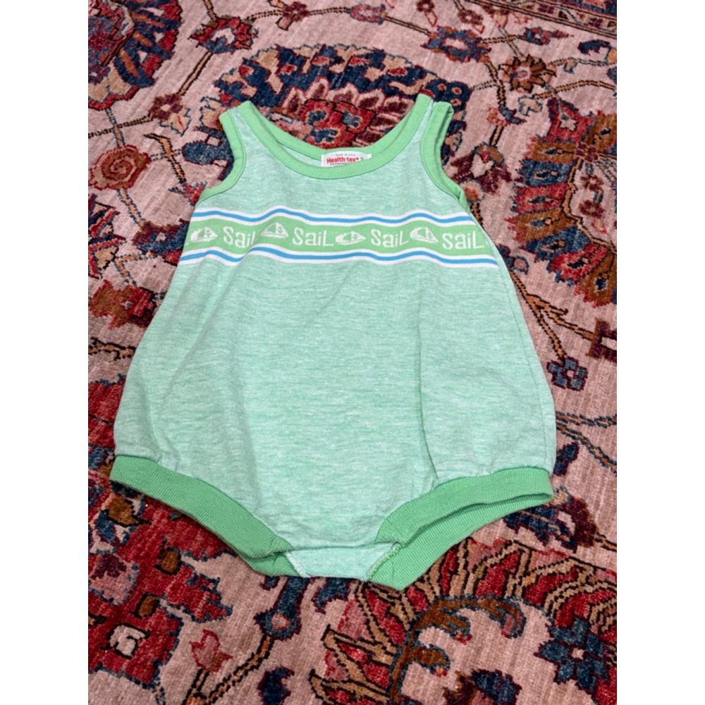 Vintage Health-tex Sail Romper 12 Months Green Nautical Tank One Piece USA